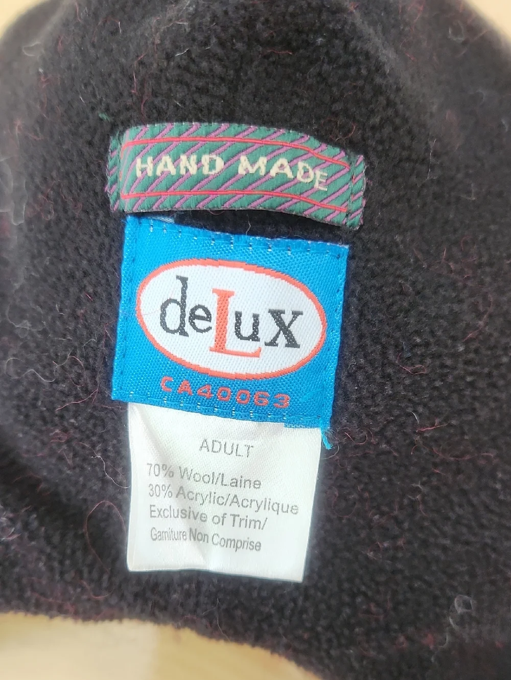 DeLux KNITWITS Striped Adult SOCK MONKEY Hat Wool Blend Fleece Lined